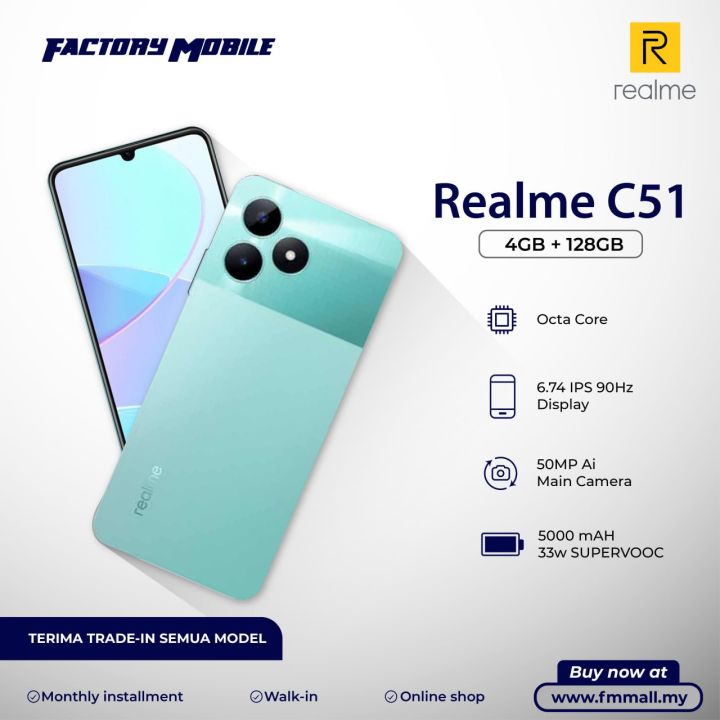 Realme C51 (128GB ROM 4GB RAM) Year Realme Malaysia Warranty