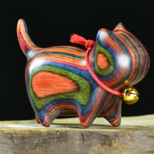 COUPLECOL Làm thủ công Tượng mèo bằng gỗ Kết cấu tự nhiên Có Bell Đồ trang trí hình mèo Tác phẩm điêu khắc động vật Chạm khắc gỗ Tượng điêu khắc mèo con Trang trí nhà cửa