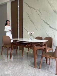 Rock Plate Dining Table Set Solid Wood Round Dining Table Folding escopic Square to Round Dinning Table
