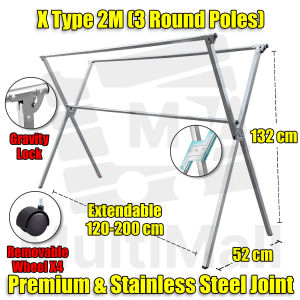 X MODEL - 2M ( WITH WHEEL) Stainless Steel Extendable Drying Rack| Foldable Laundry Rack| Drying Rack| Laundry| Laundry Organiser| Drying Rack clothes| Drying clothe Folding| Cloth Laundry Drying Rack Retractable| Space Saving storage