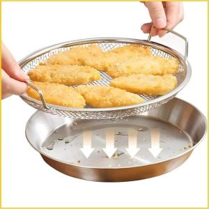 22cm/18cm Stainless Steel Kitchen Oil Filter Net Tray with Mesh Basket