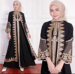 Empat Saudara-Gamis Abaya Turkey/ Abaya Arab Hitam Jersey Mix Ceruti Bordir Mote Swarosky Turkey Model 4010 Terbaru