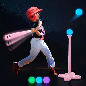LED Tball Set for Toddlers 3-5 5-8 Light up Tee Ball Set for Toddlers Glow in The Dark T Ball Set for Kids 3-5 Kids Outdoor Toys Baseball Toys Gifts for Boys Girls (Blue)
