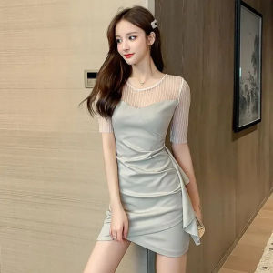 324Short Sleeve Tight Corset Bodycon Woman DressDresses for Women Ruffle Mesh on Sale Clearance Promotion Aesthetic Kpop Hot