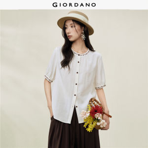 Giordano Women Embroidered Round Neck Texture Woven Short Sleeve Shirt - Stylish & Durable Free Shipping 18346704