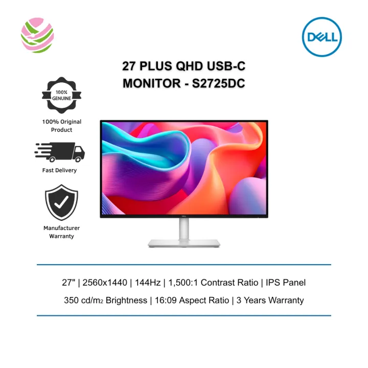 Dell 27 Plus QHD USB-C Monitor - S2725DC (2560x1440/ IPS/ 144Hz/ VESA/ HDMI/ DP/ USB-C/ 5Gbps/ 3yrs) DL-210-BSRG