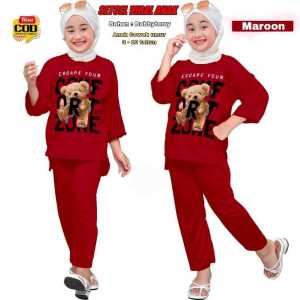 ELANNO - Setelan Anak Karakter Bear Usia 3 - 11 Tahun Super Viral / Oneset Anak Muslimah Best Seller