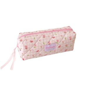 SIMPL Storage Y2k Flower Pencil Case Bow Quilted Pencil Pouch Large Capacity Cloth Stationery Bag Cosmetic Bag Simple Korean Style Pen Bag Stationery Holder