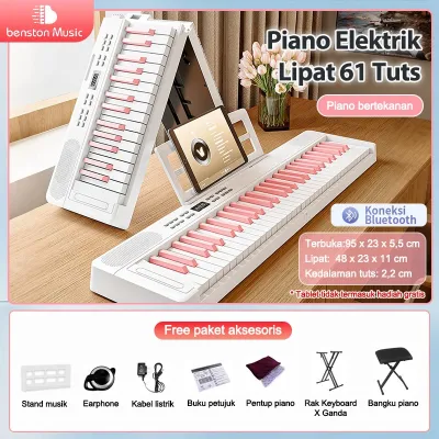 Benston Music- Piano elektronik lipat 61 tuts khusus untuk dewasa dan anak-anak pemula portabel pintar cocok untuk belajar mandiri di rumah