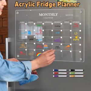 Magnetic Dry Erase Calendar Board/Clear Acrylic Fridge Planner Weekly & Monthly Planner Whiteboard Flexible Daily Message Drawing  For Refrigerator