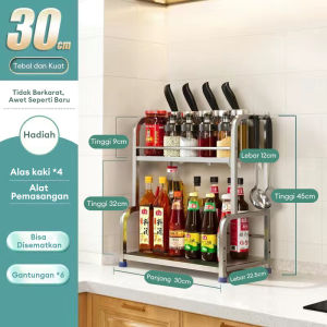 Rak dapur stainless Rak Bumbu Dapur Rak Bumbu Stainless Steel rak bumbu dapur estetik Tempat bumbu dapur Rak susun Serbaguna