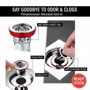 Floor Drain Anti Bau Serangga Penapis Rambut Clogged Stopper Penutup Lubang Tandas Bilik Air Sewer Seal Plug