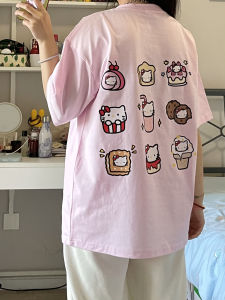 Hello Kitty T-shirt Women Cartoon Pattern T-shirt Womens Clothing Fashion Korean Style Loose Vintage T恤女