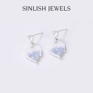 SINLISH Crystal Heart shape Earrings Grey Gradient with Premium Zircom Korean Trendy Jewelry for Women