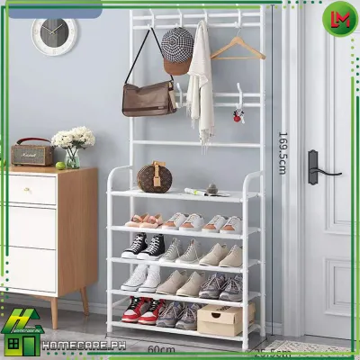 HOMECARE PH. Modern Furniture 5 Layers Shoe Rack with 6 Hooks Coat Rack
