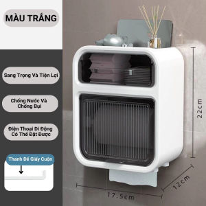 Hộp đựng giấy vệ sinh KAMI có ngăn để đồ tiện dụng. Hộp giấy vệ sinh dán tường nhà tắm Kèm miếng dán cường lực chắc chắn