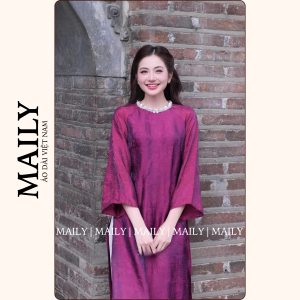 Áo Dài Tường Xuân Dáng Cách Tân Cổ Tròn Đính Ngọc Trang Nhã - ÁO DÀI MAILY