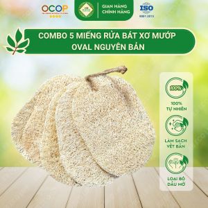 COMBO 5 MIẾNG Rửa bát Xơ Mướp Oval KB Ecolife không hóa chất tẩy trắng tạo bọt mịn rửa sạch chén bát
