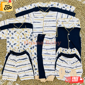 18 Pcs Paket Lahiran Lengkap Baju Bayi Celana Bayi Baru Lahir seri Navy Coksu Baby  NewBorn GiftSet - Juragan Lebak