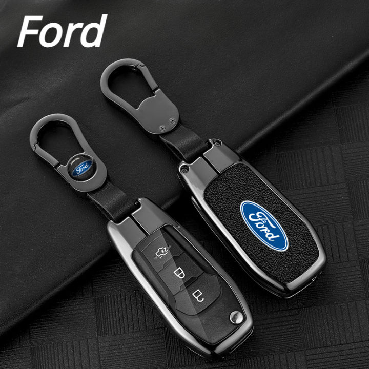 Flip Car Key Fob Case Cover Zinc Alloy Genuine Cow Leather Keychain For ...