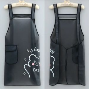 JAYQQ Sleeveless Waterproof TPU Apron Lightweight Transparent Oil Resistant Apron Cartoon Dirt-Proof Cleaning Aprons Kitchen Use
