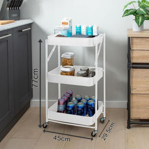 3 Tiers Metal Foldable Trolley Cart Organizer Kitchen Shelf Storage Bathroom Trolley Cart Organizer Storage Rack For Wheel