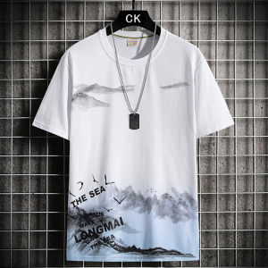 VFASION เสื้อยืดผู้ชา เสื้อยืด 2024 ใหม่ฤดูร้อนคอกลมพิมพ์ลายหลวมคอนทราสต์