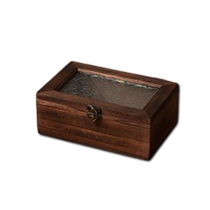 WENTIVV Decorative Wooden Storage Box Vintage Crabapple Flower Photo Storage Box Home Decor Desktop Sorting Solid Wood Storage Cabinet Table Organizer