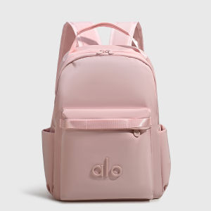 ALO Yoga Cream White Backpack Waterproof Matte Nylon Large Capacity Front Woven Tape Zipper Pocket Side Water Bottle Pocket Laptop Gym School Travel Backpack For Women