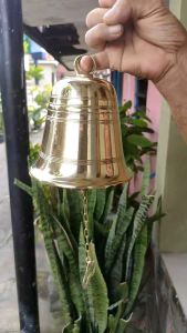 Bel Pintu Rumah Lonceng Kuningan Motif Polos Lerek Polished Brass 15 cm 1 Pcs