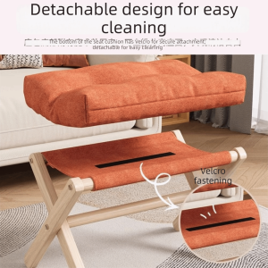 CSQ63 Solid Wood Foldable Footstool Cotton-filled Cushion Compact Design Folding Stool Convenient Use Comfortable Support Shoe Changing Stool Office Lunch Breaks