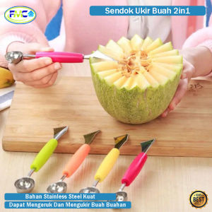 Sendok Ukir Buah Pisau Scoop Kerok Ukir Cocktail Serbaguna Stainless Buah Buahan Pisau Ukir 2in1