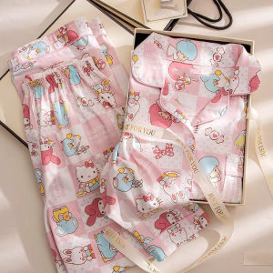 Cute Hello Kitty Melody Nightwear Pajamas Womens Spring Autumn Sweet Shirt Long Sleeve New Cartoon Student Home Set Clothes