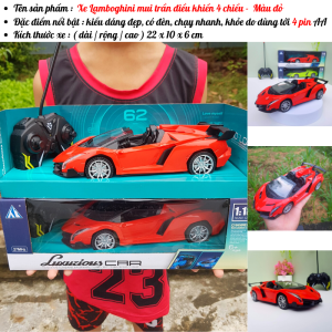 Ô tô Lamboghini điều khiển từ xa 4 chiều ( tặng kèm pin ) - có đèn sáng chạy nhanh khỏe với 4 viên pin -Đồ chơi MiniKids
