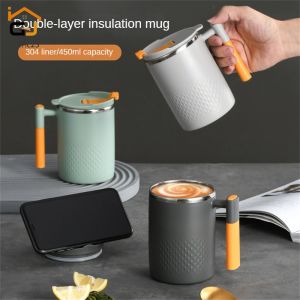 450/500ml Coffee Mug With Lid 304 Stainless Steel Thermal Cup Non-slip Travel Portable Coffee Mug Double Wall Insulated Vacuum Cup For Home Office