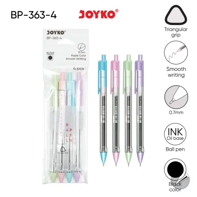 Ball Pen Pulpen Pena Joyko BP-363 Vokus Trans PTL 0.7 mm 1 Set 4 Pcs