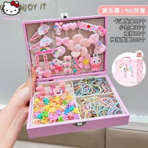 Christmas gifts Halloween Kawaii Girls Hello Kitty Hairband Set Sanrio Cartoon Kuromi Hairstring Anime Princess Melody Sweet Versatile Hairband Gift Box