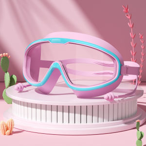Large Frame Swimming Goggles with Earplugs for Kids High Quality Childrens Antifog Swim Pool Glasses Waterproof HD Swim Eyewear