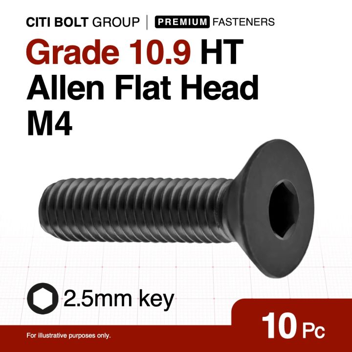 10pc M4 (4MM) Grade 10.9 Allen Flat Head Socket Screw | HT Countersunk ...