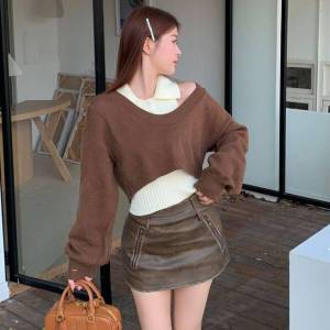 🔥[C380] Set (2 MÓN) áo len dệt kim CROPTOP KÈM TAG vải dày và ÁO 3 LỖ có cổ tay dài phối rách - Kholenqc