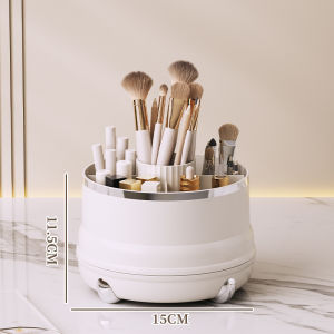 360° Rotating Makeup Brush Holder with Dustproof Cover Multi-Grid Comestic Tools Vanity Organizer for Lipsticks Makeup Brushes