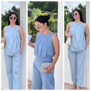 Summer Beach Casual Boho Plain Korean Halter Top and Pants Set Terno - xs to large - classy and elegant - timeless classic - timeless piece - casual office or party - classic piece - super kapal ng tela - hindi kayo magsisi - our aim is to produce