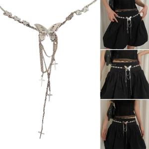Fringed Butterfly Waist Chain Lustrous Metallic 2000s Belly Chain Belt for Female Fashion Waist Decors Women Body