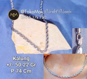 Kalung tambang besar emas putih 750 kadar 17k