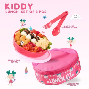 Kiddy Series Tas Bekal Kotak Makan Anak Kotak Makan Bulat Sendok Garpu