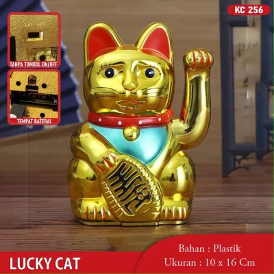 Kucing Rejeki Kucing Maneko Neki / Lucky Cat Baterai Tinggil 16cm
