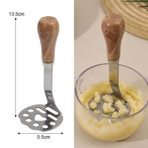 Stainless Steel Potato Masher Cute Cat Paw Design Anti-slip Wooden Handle For Mashing Potatoes