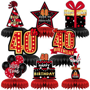 40th Birthday Decorations Red and Black Birthday Decorations Table Honeycomb Centerpieces 8Pcs Red Black Happy Birthday Table Topper Sign Party Supplies for Men Women 40th Birthday Table Décor