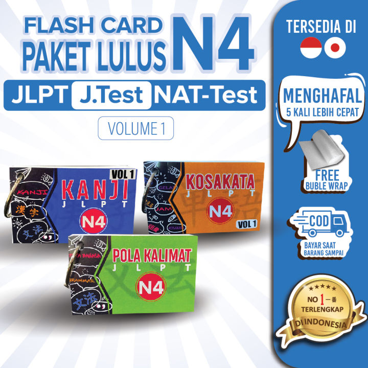 Flashcard SET JLPT N4 Volume 1&2 Kanji Kosakata Pola Kalimat Kamus ...