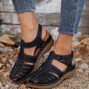 [Free Shipping] WomenS Closed-Toe Sandals New Summer Model Large Size Velcro Fastening Comfortable Wedge Sandals For Women